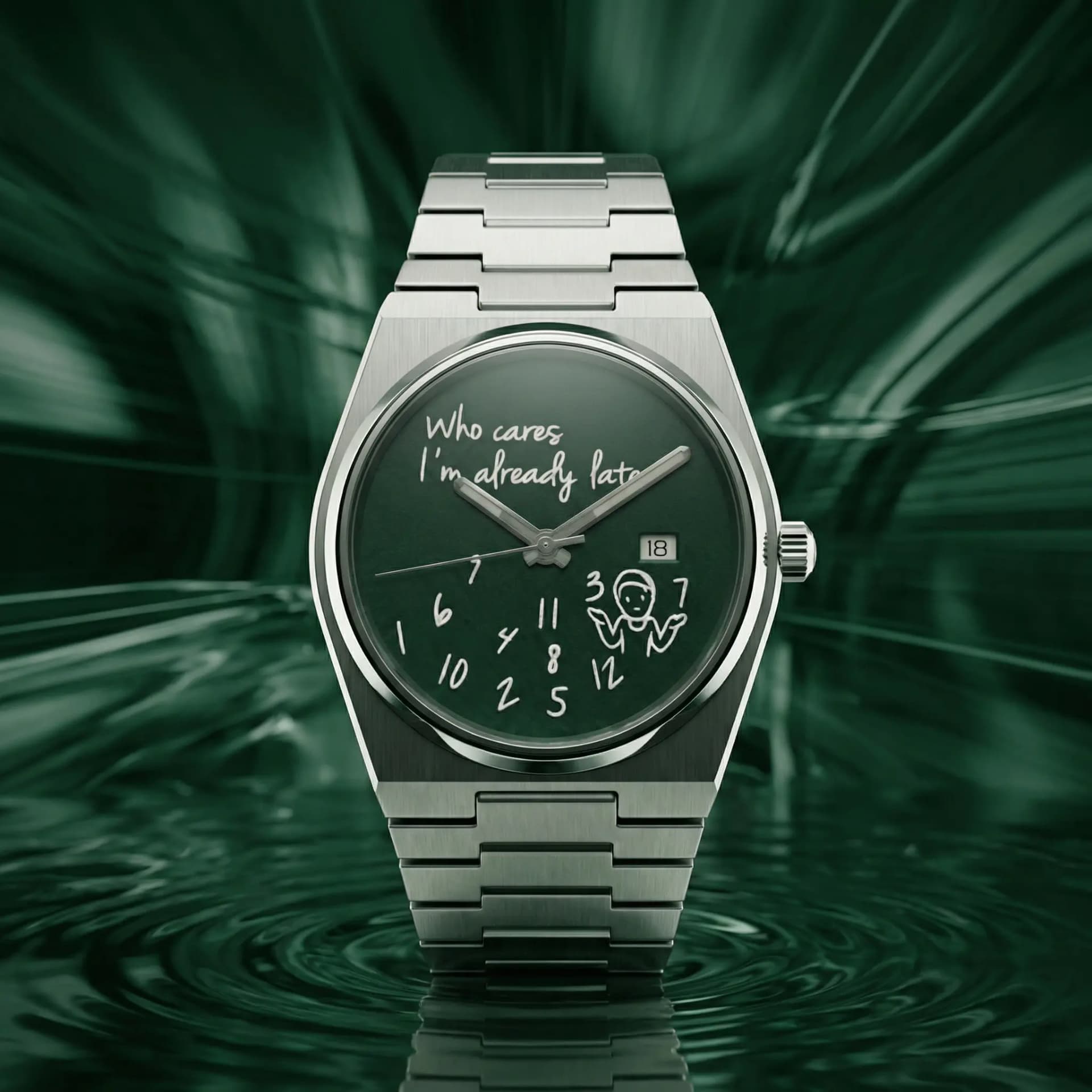 PRX custom watch dial with silver deep forest design