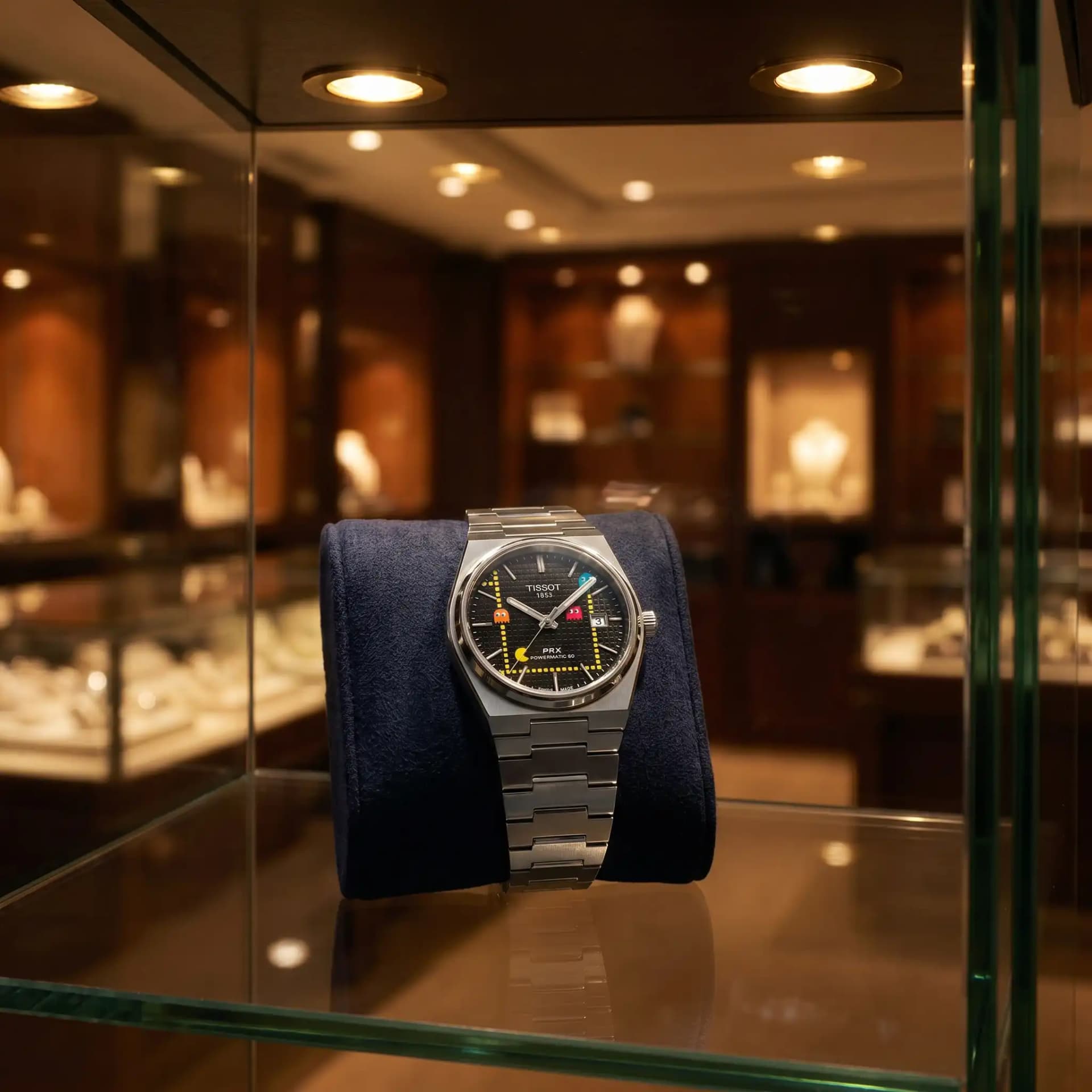 Watch displayed in jewellery case